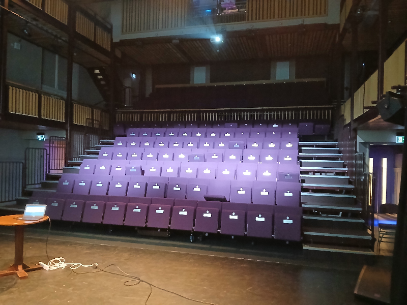Theatrical seating with room to seat WAY more people than I usually play to